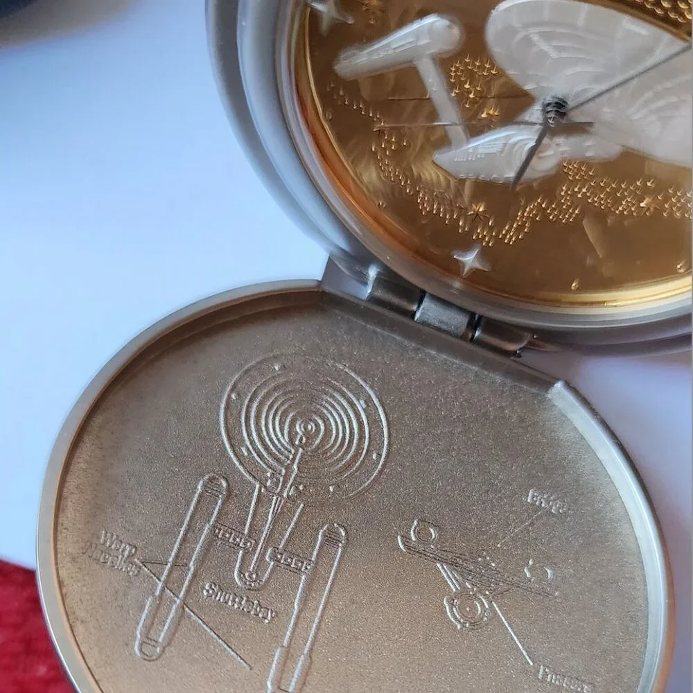 Vintage 2000 - Star Trek USS Enterprise Pocket Watch w/22k Details. New w/o box - Picture 6 of 15